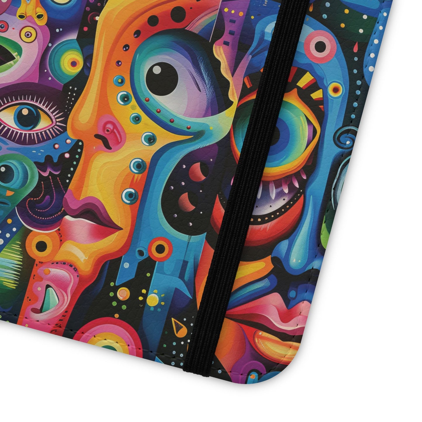 Psychedelic Visions Vibrant Art Flip iPhone and Samsung Phone Case - Colorful Faces Design for Phone Protection
