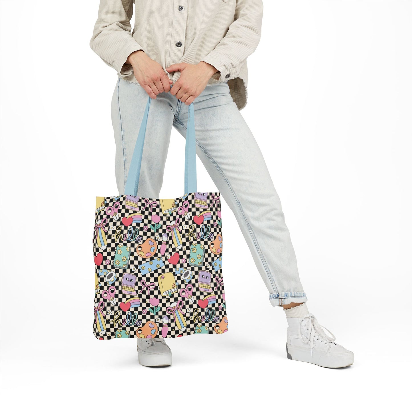 Personalized Black Doodle Daydream Composition Book Inspired Canvas Tote Bag with Colorful Straps, Cute School Bag, Eco-Friendly Tote, Back to School Shopping Bag, Teacher Gift Idea
