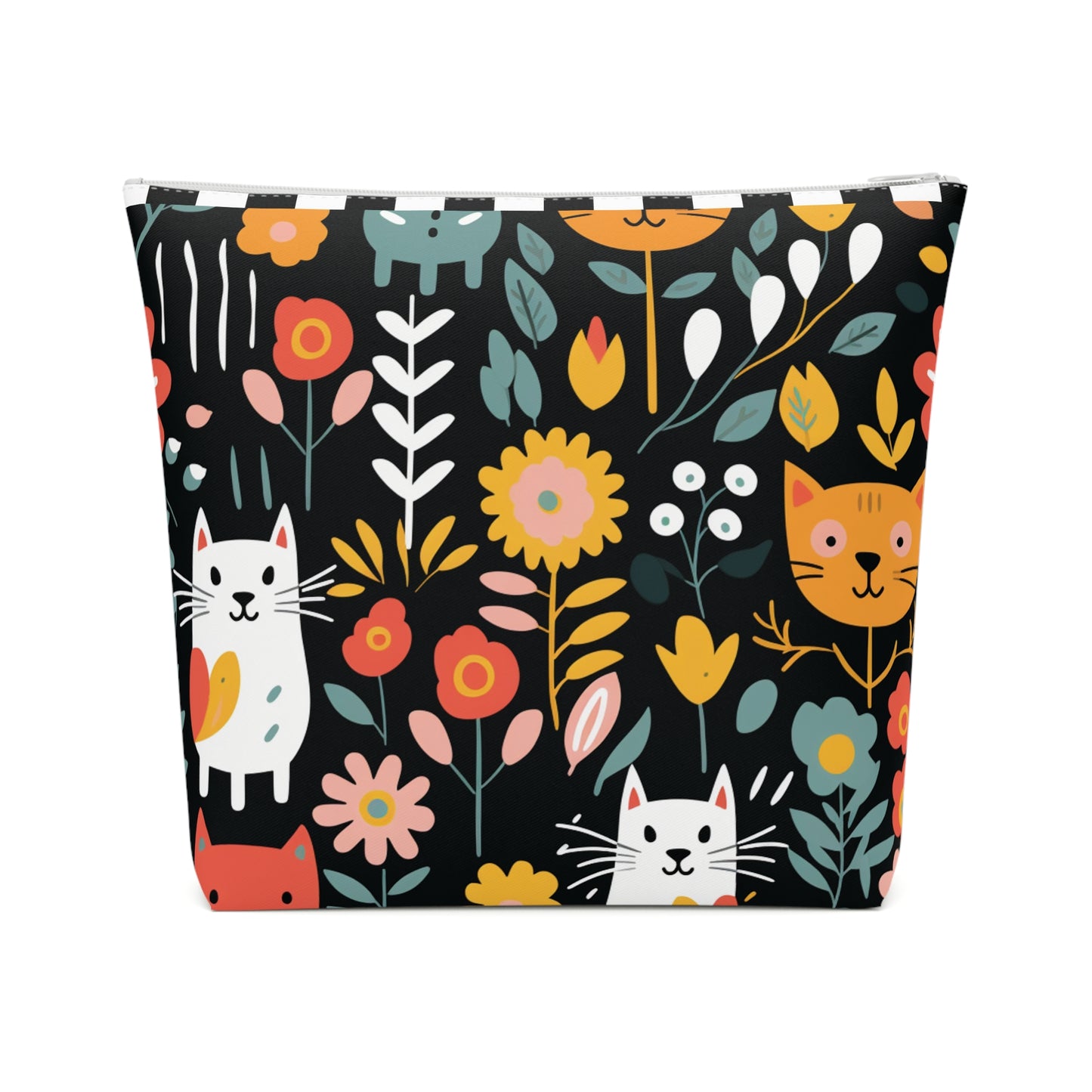 Whimsical Feline Garden Cotton Cosmetic Bag