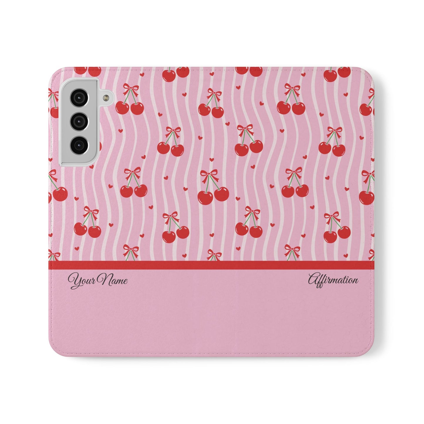 Personalized Cherry Blossom Dreams Flip iPhone and Samsung Cases — Wallet Folio with Name & Affirmation.