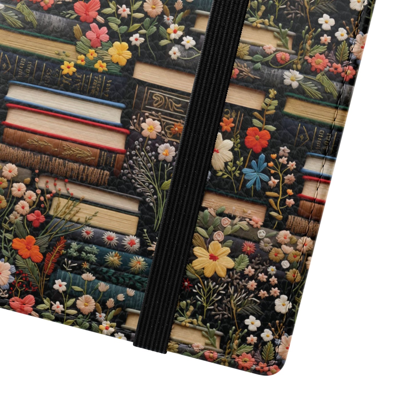Book Stack Floral Flip iPhone and Samsung Phone Case — Vintage Library Wallet Cover.