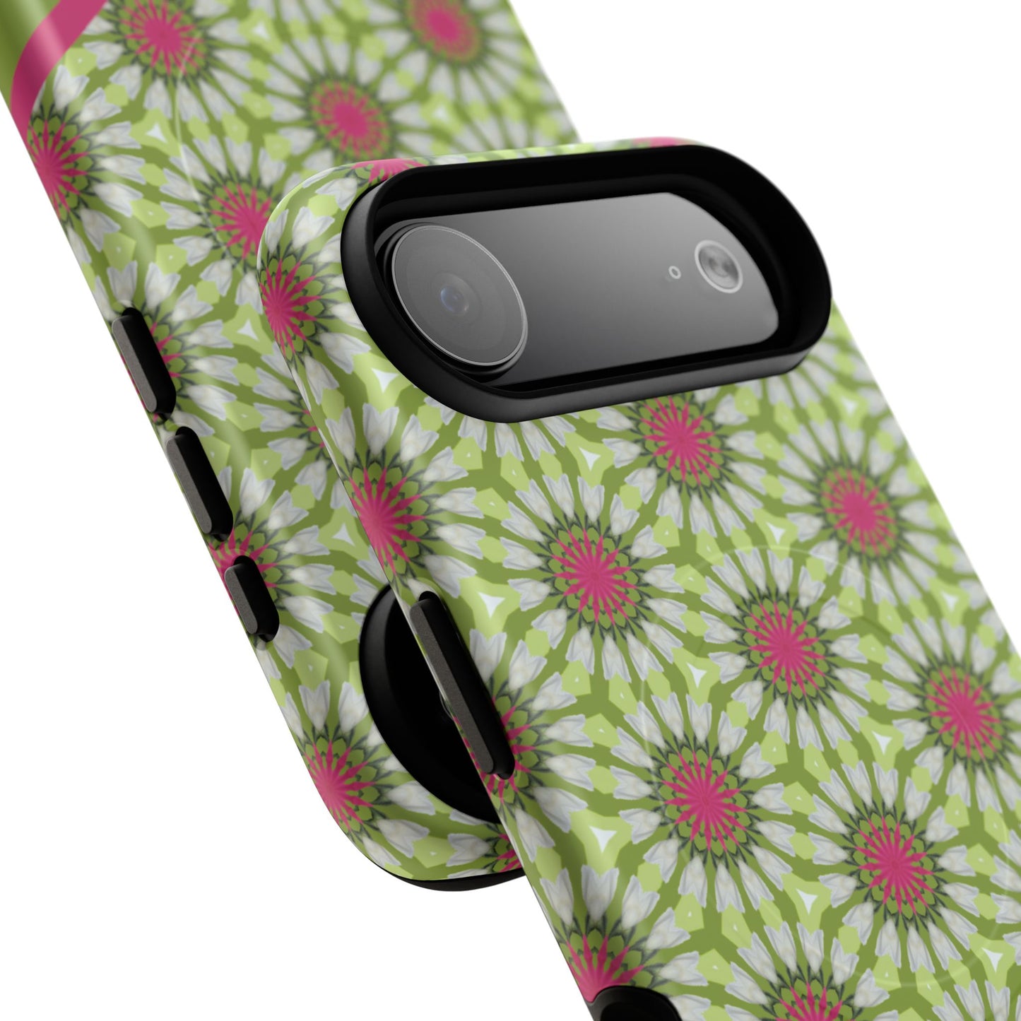 Personalized Meadow Mandala Bloom Vibrant Flower  — Green & Pink Geometric Daisy Design