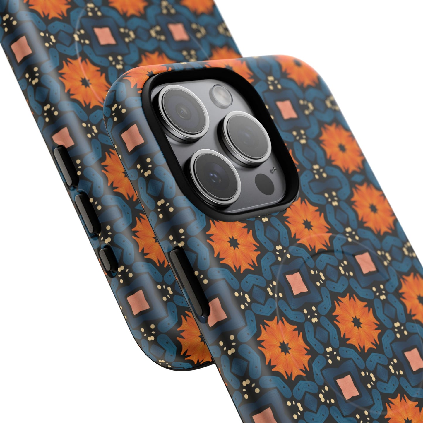 Saffron Tile Bloom Vibrant Floral Tough Magnetic iPhone Case, Durable iPhone Cover, Gift for Her, Floral Design, Unique iPhone Protection.