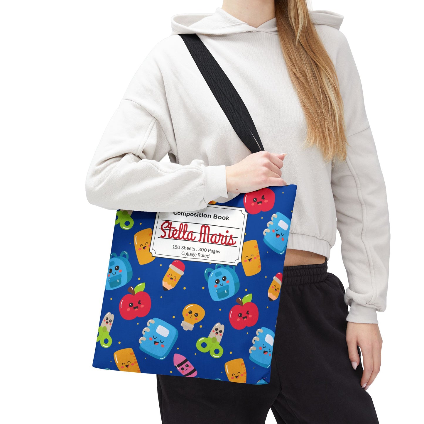Personalized Blue Kawaii Composition Book Inspired Tote Bag, Back to School Tote, Teacher Gift, Kids Bag, Custom Name Bag, Educational Accessories, Back to School Tote Bag.