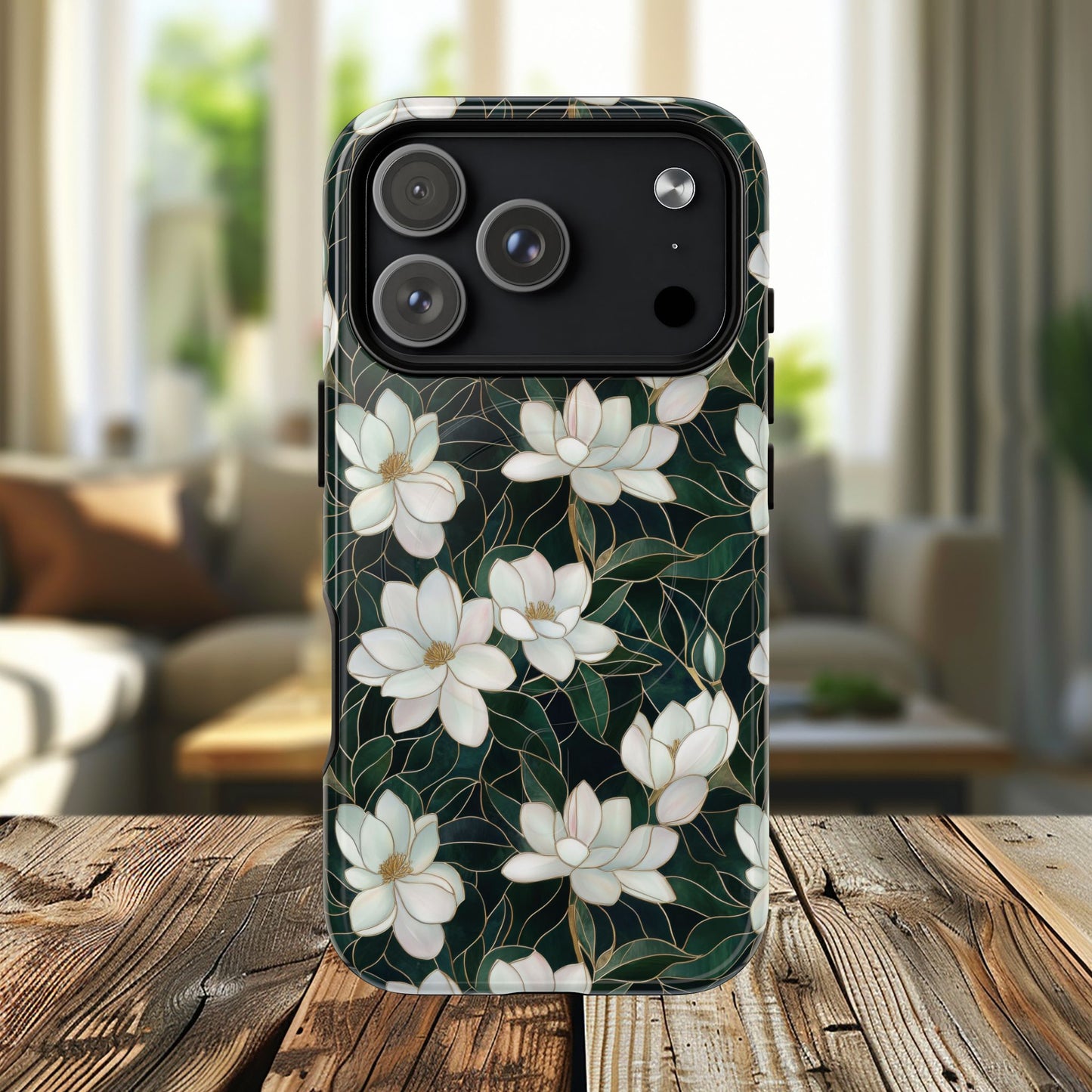 Midnight Magnolia Tough iPhone Magnetic Case, Stylish Stained Glass iPhone Protection, Nature Lover Gift, Spring Vibes