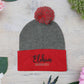 Pom-Pom Knit Cap with 'ELOHIM, GENESIS 1:1'  Embroidery Beanie - Stylish Winter Accessory for All Ages, Perfect Gift for Birthdays, Holidays, and Outdoor Activities