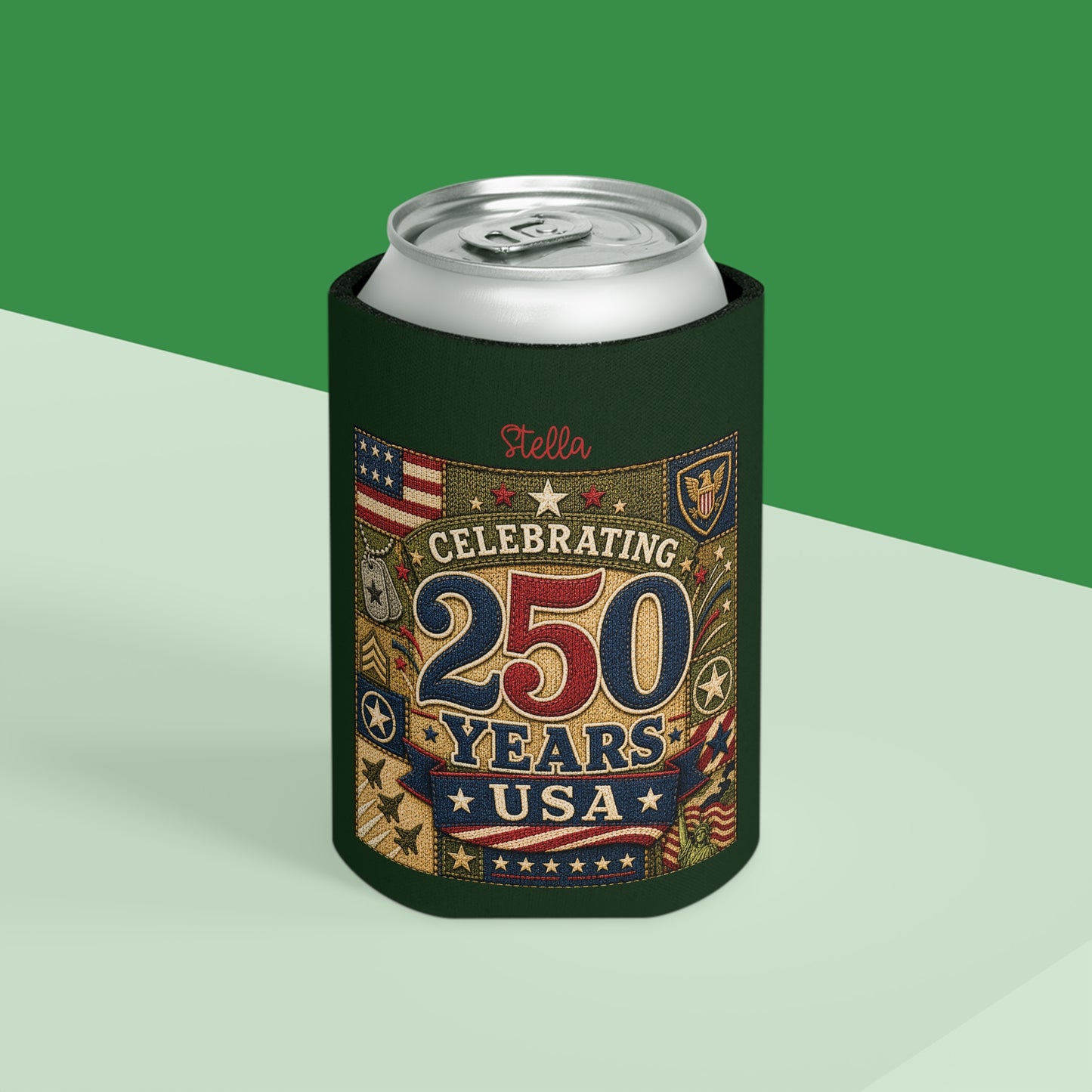 Personalized Can Cooler - "Celebrating 250 Years USA" Patriotic Can Koozie