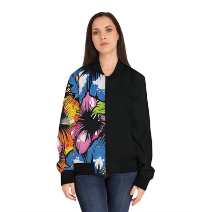 Women's Bomber Jacket - Urban Bloom Stand-Collar All-Over Print