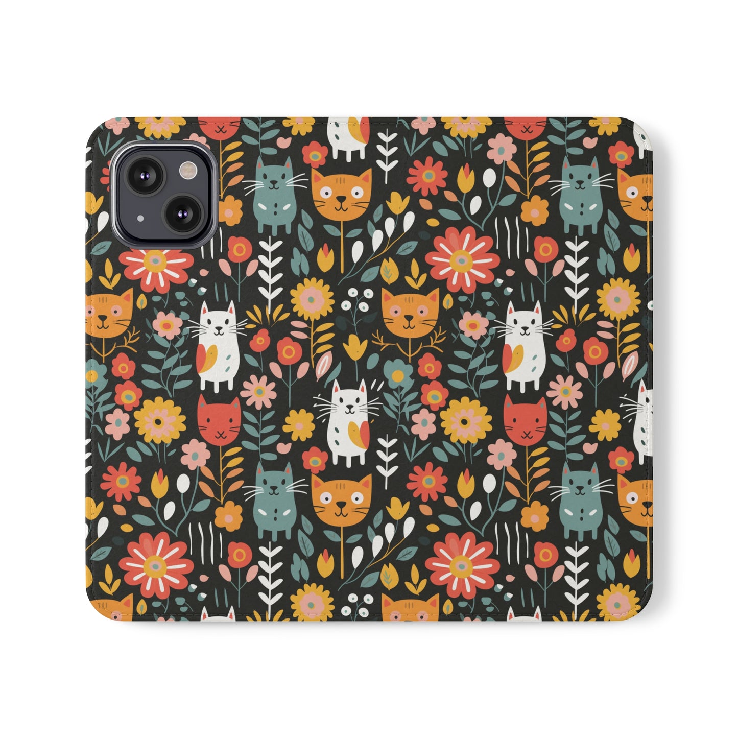 Whimsical Feline Garden iPhone and Samsung Flip Cases