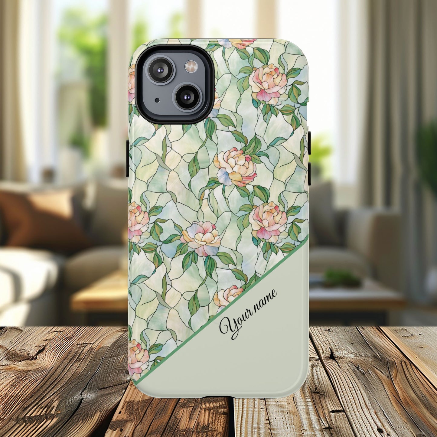Personalized Petal Whispers Stained Glass Tough Magnetic iPhone Case, Durable Rose Pattern, Cute Gift for Her, iPhone Accessory, Mother's Day, Birthday Gift