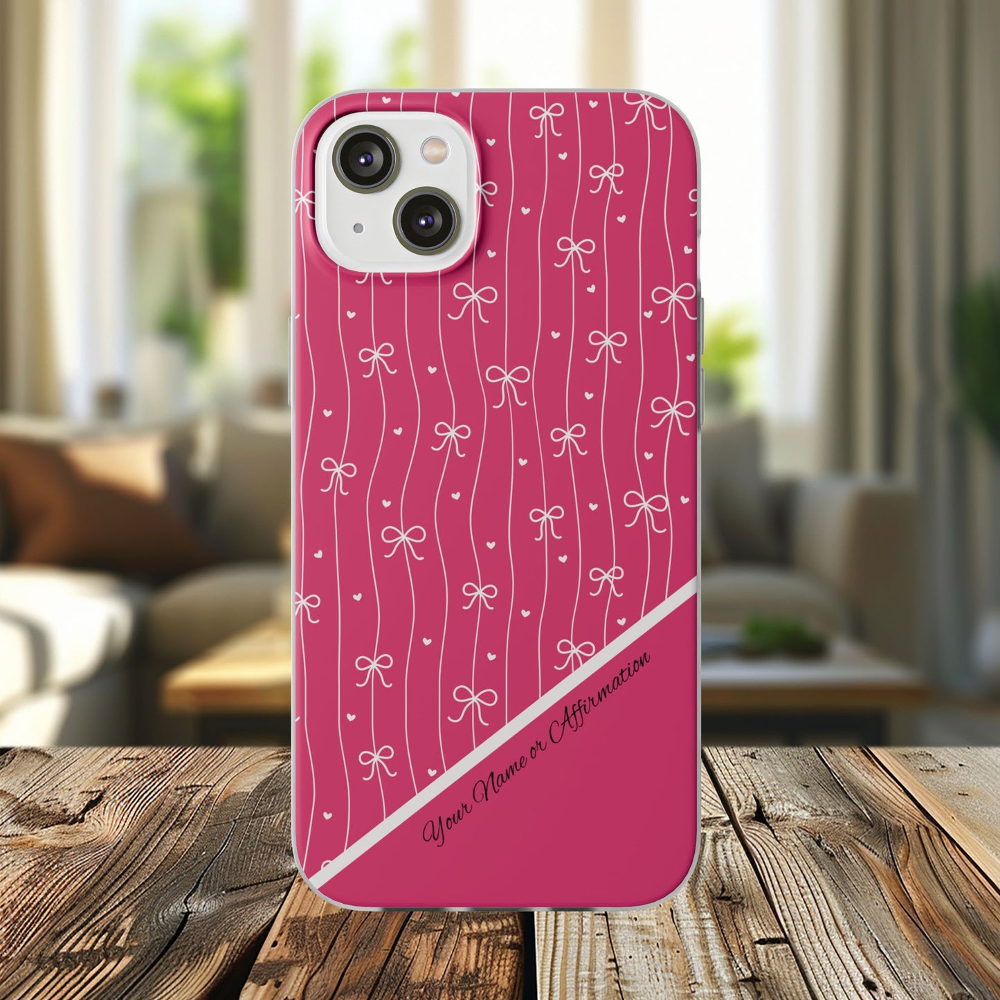 Personalized Pink Bow Coquette Slim Flexi iPhone and Samsung Cases — Custom Name or Affirmation