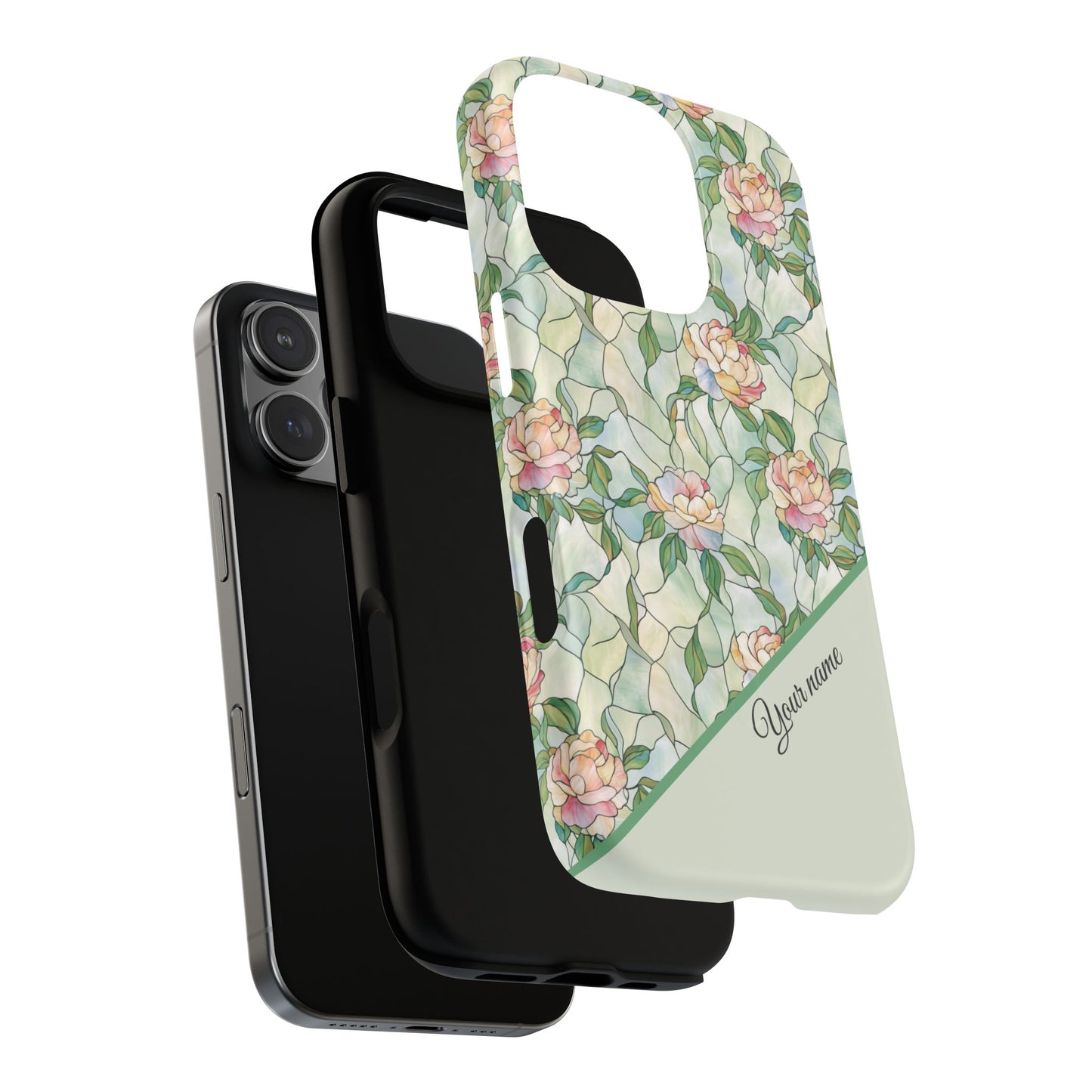 Personalized Petal Whispers Stained Glass Tough Magnetic iPhone Case, Durable Rose Pattern, Cute Gift for Her, iPhone Accessory, Mother's Day, Birthday Gift