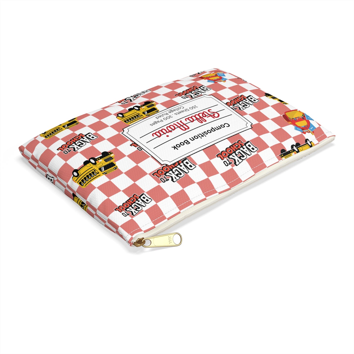 Personalized Red SchoolYard Chic Composition Book Inspired Accessory Pouch, Kids School Supplies, Classroom Organizer, Teacher Gift, Fun Stationery Case, Back to School