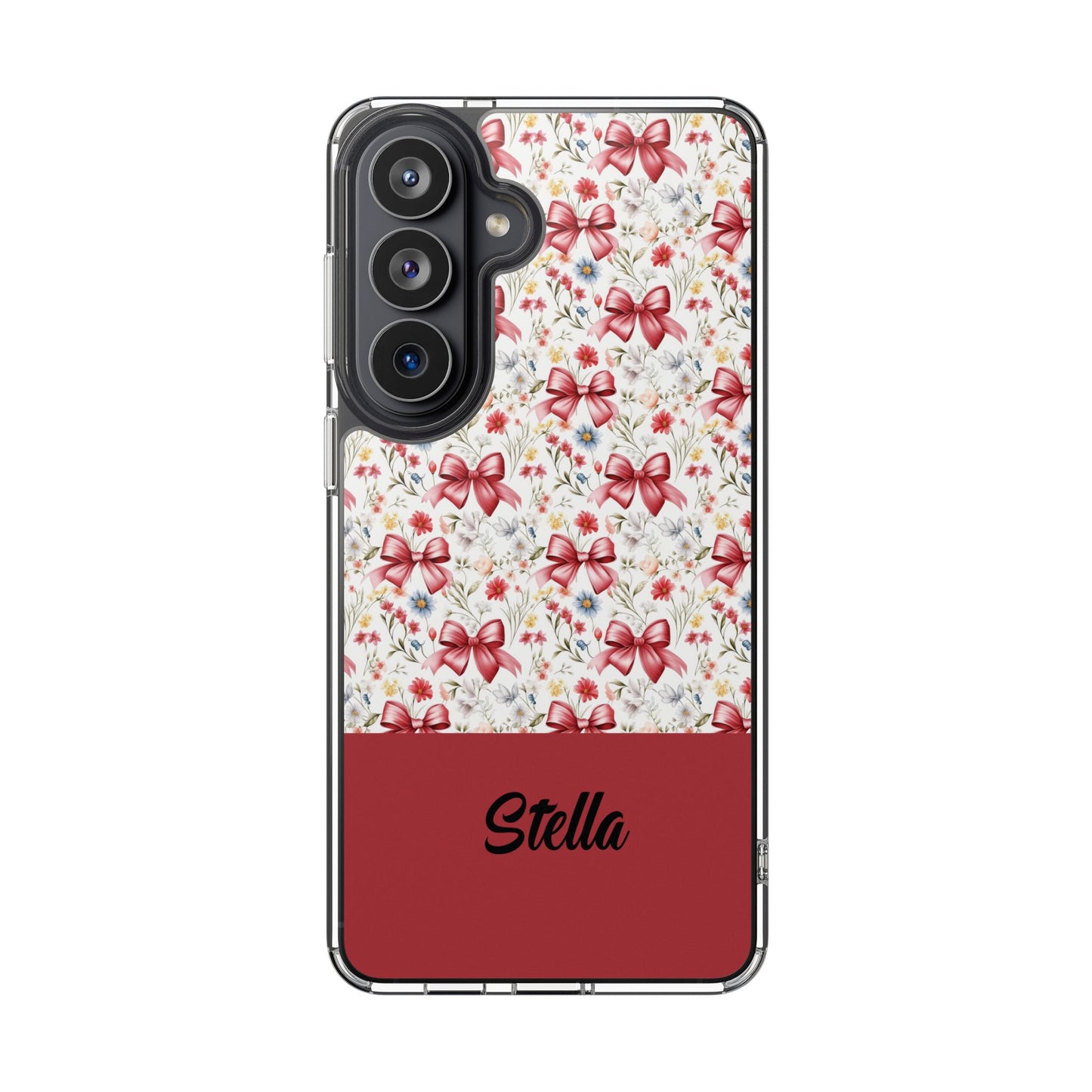Personalized Rosette Coquette Floral Bow Clear iPhone, Samsung Cases — Custom Name Phone Cover