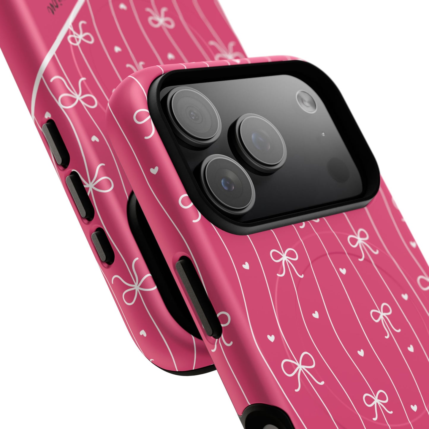 Pink Bow Coquette Magnetic Tough Magnetic MagSafe®  Case — (Add Name or Affirmation)-iPhone® 13, 14, iPhone 15, iPhone 16, iPhone 17, Pro, Pro Max, Plus Cases.