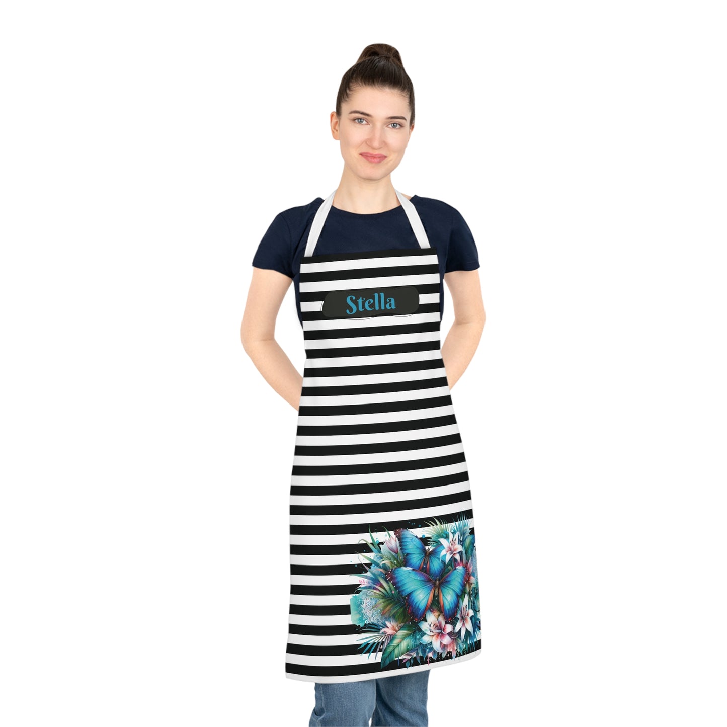 Personalized Striped Butterfly Chef Apron with Loop & Ties