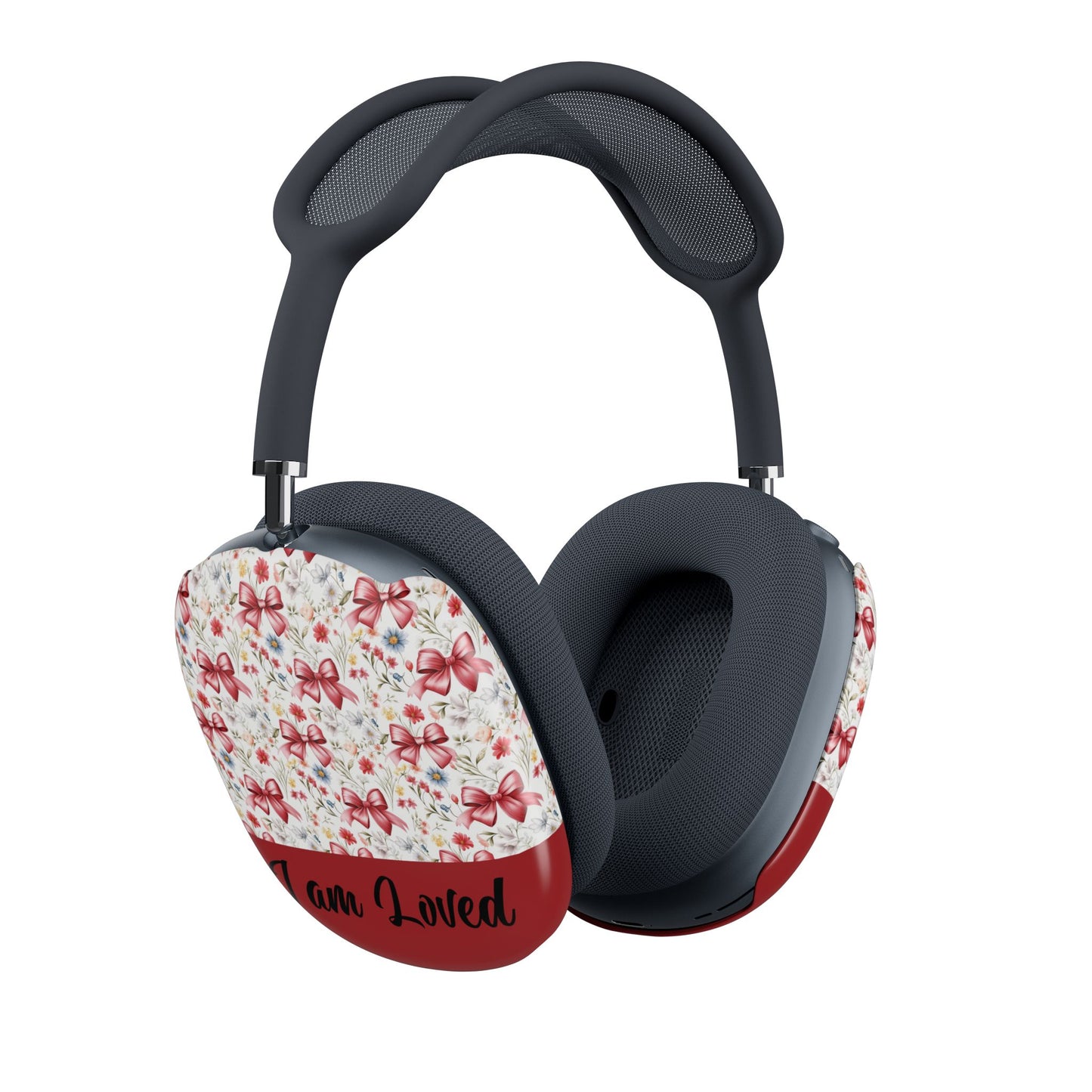 AirPod Max Case — Floral Red Bows Personalized 'I Am Loved' Design