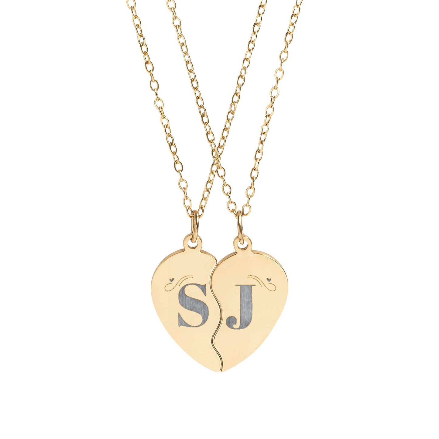 Engravable Split Heart Necklace Set — Personalized Best Friend/BFF Jewelry