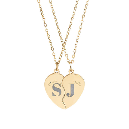 Engravable Split Heart Necklace Set — Personalized Best Friend/BFF Jewelry
