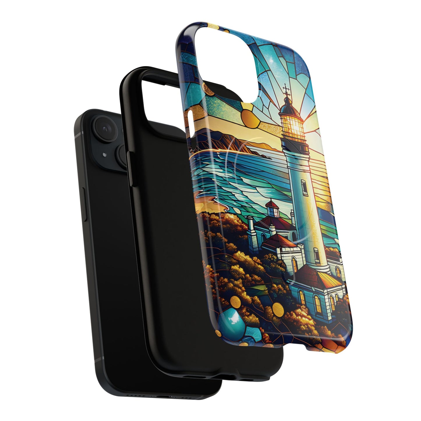 Stained Glass Lighthouse Phone Case - Tough Magnetic Cases, Unique Gifts for Nature Lovers, Beach Vibes, Travel Accessories, Coastal Decor