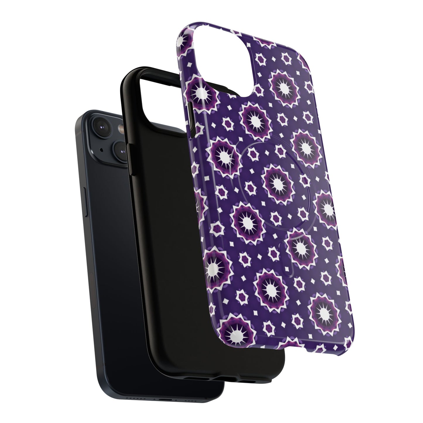 Violet Nova Bloom Stylish Tough Magnetic iPhone Case, Purple Floral iPhone Cover, Durable Cell iPhone Protector, Gift for Her, Mother's Gift