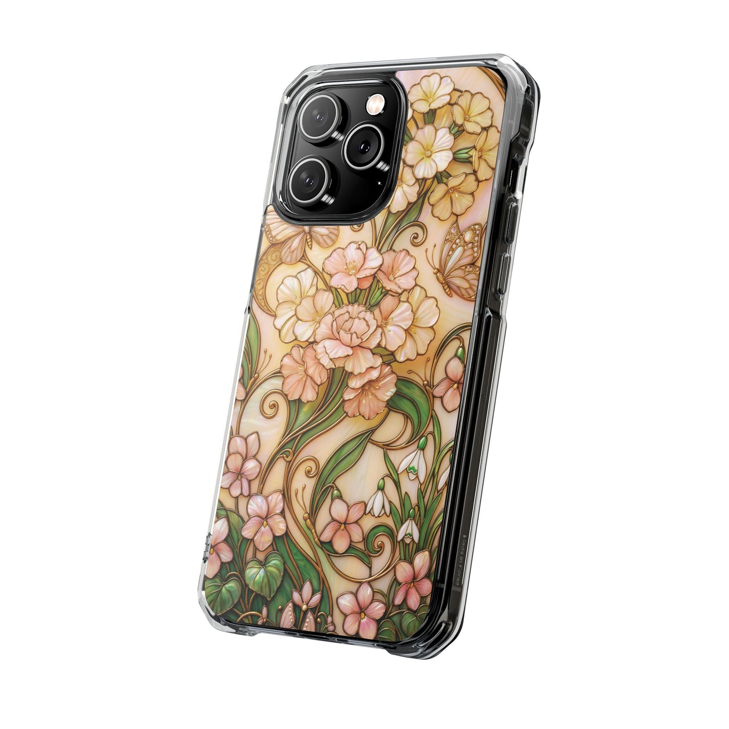 Floral Vintage Art Stained Glass Effect Nouveau Clear Magnetic Impact Case