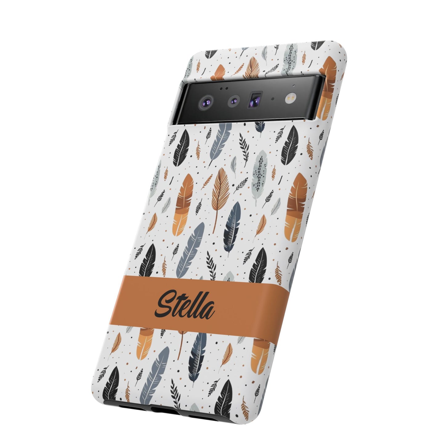 Personalized Whispering Feathers Samsung, Google Pixel and iPhone Case, Custom Name Case.
