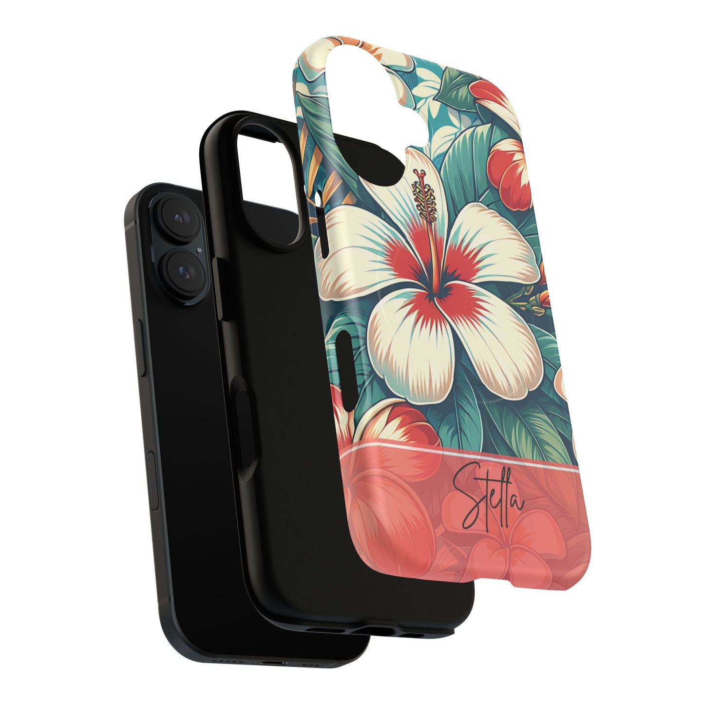 Tough Floral Phone Case, Tropical Hibiscus Design, Gift for Her, Summer Accessory, Customizable Phone Cover