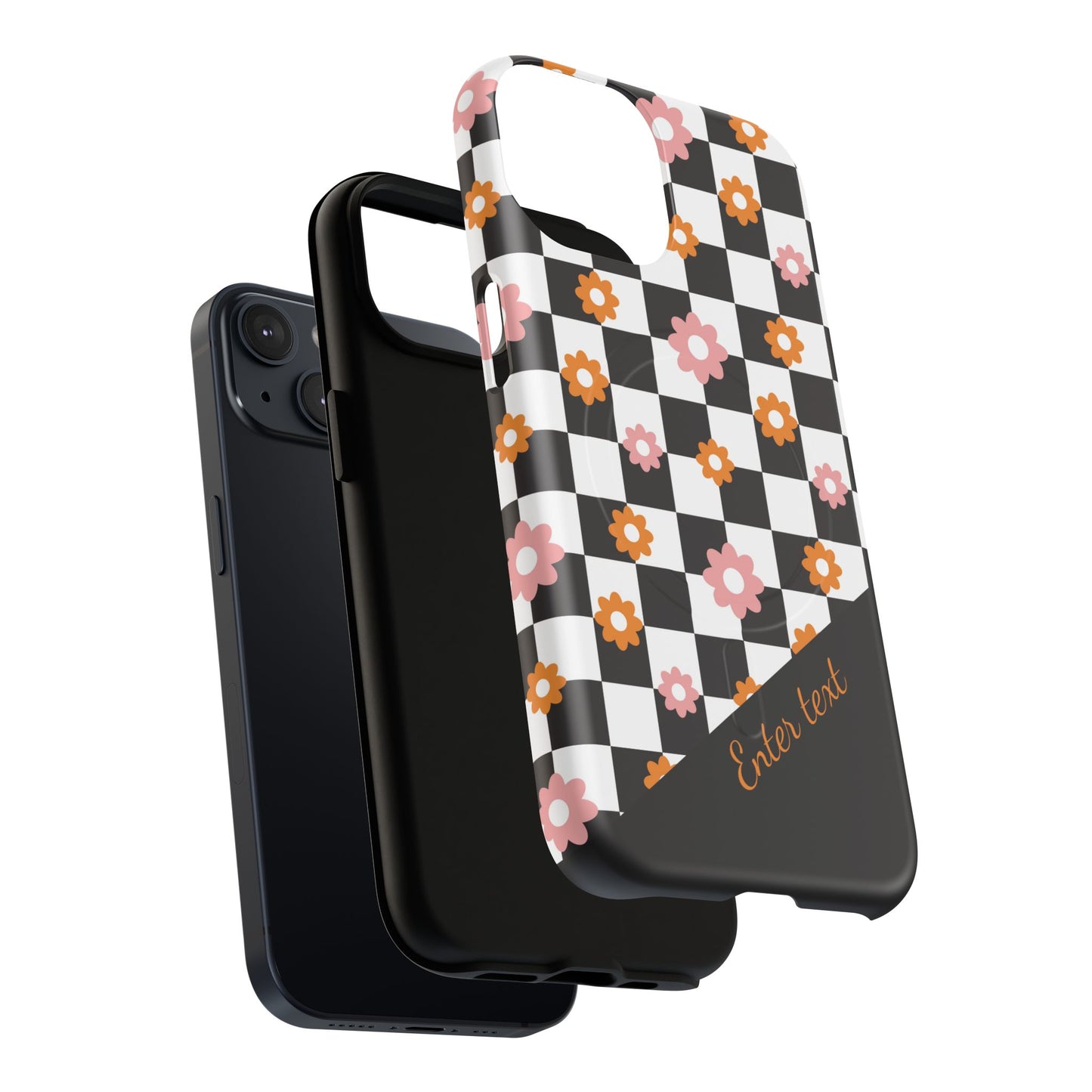 Groovy Checkered Bloom iPhone Case, Tough Magnetic Cases for Women, Stylish iPhone Cover, Trendy Floral Print, Gift for Her, Everyday Accessories