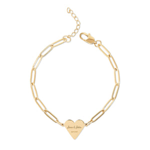 Engravable Paperclip Heart Bracelet — Personalized Gold or Rose Chain