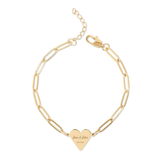 Engravable Paperclip Heart Bracelet — Personalized Gold or Rose Chain