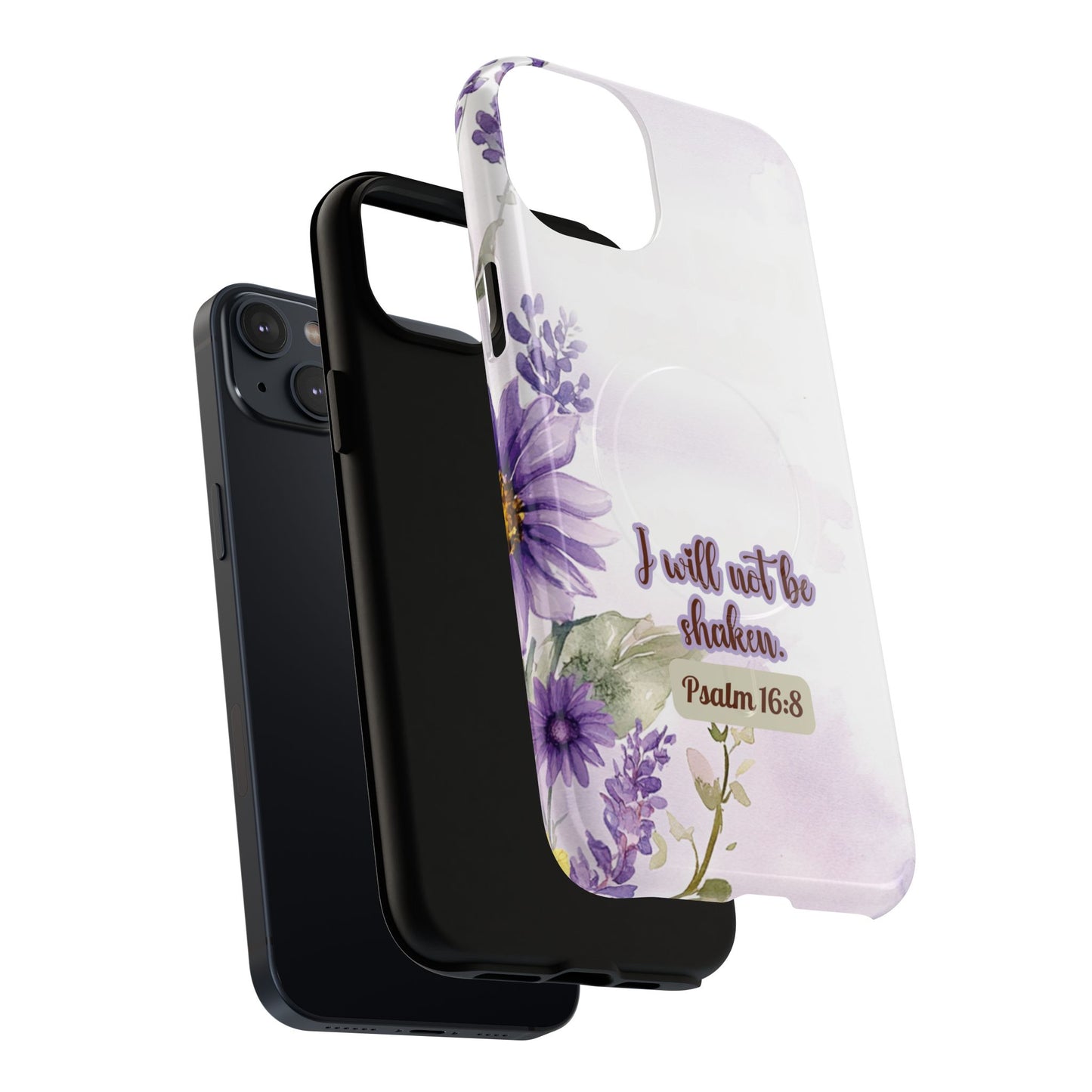 Floral Inspirational Tough iPhone Magnetic Case, Psalm 16:8 Gift, Faith Gift, MagSafe® iPhone® Tough Case, iPhone 14, iPhone 15, iPhone 16, Pro, Pro Max, Plus