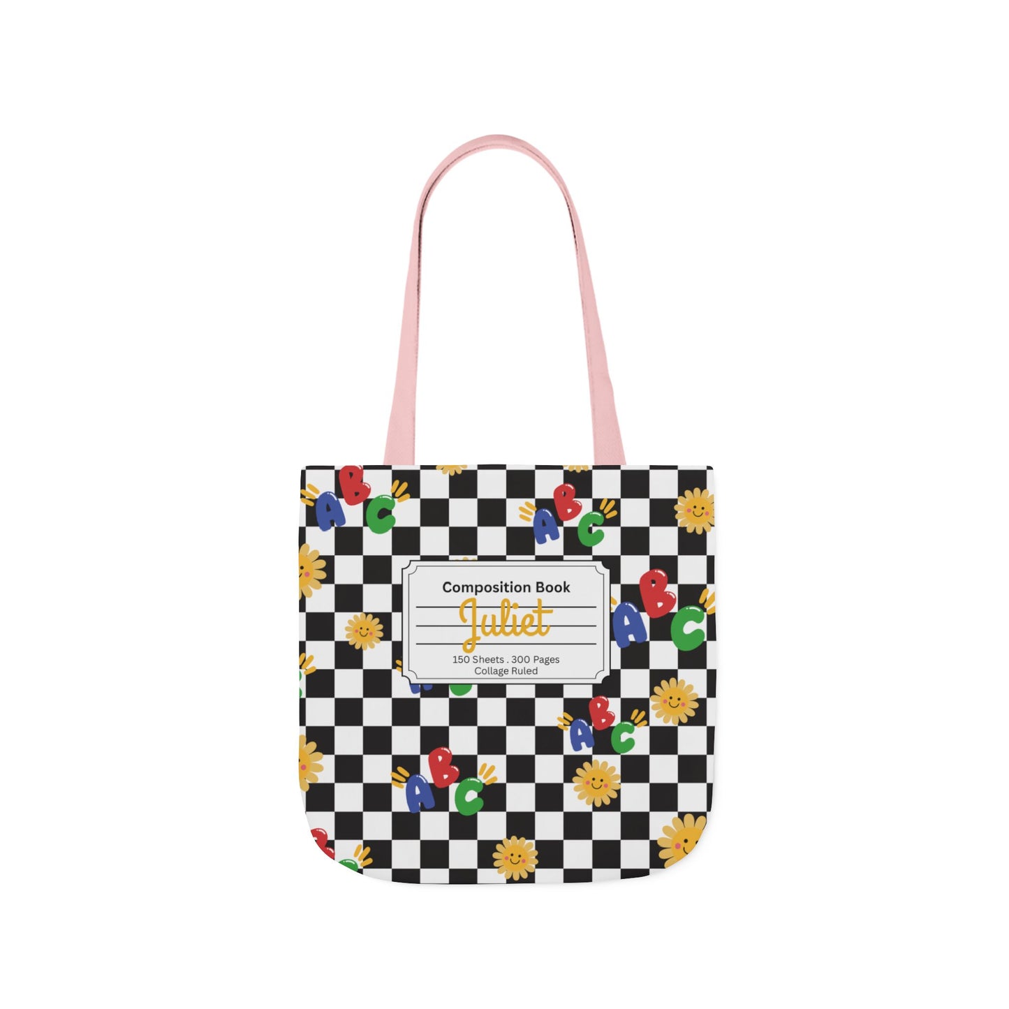 Personalized Schoolyard Chic Composition Book Inspired Canvas Tote Bag with Colorful Straps, Cute School Bag, Eco-Friendly Tote, Back to School Shopping Bag, Teacher Gift Idea