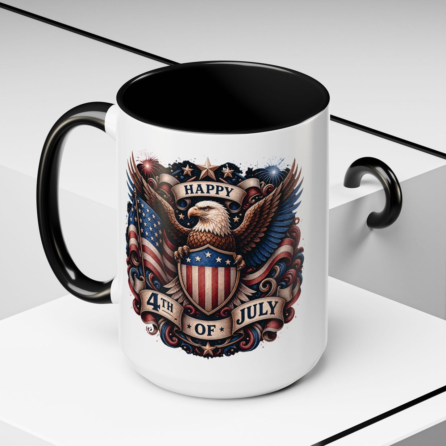 4th of July Eagle Coffee Mug — Patriotic American Flag Accent Mug (11/15oz)