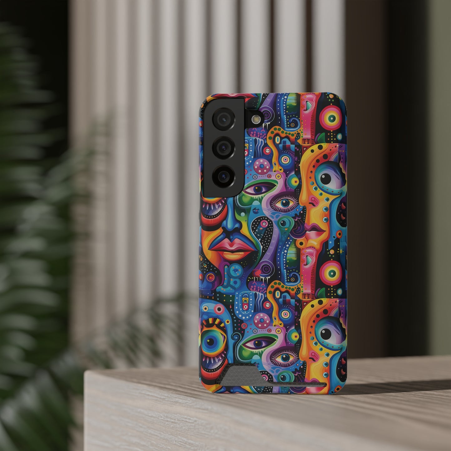 Psychedelic Visions Phone Case with Card Holder - Colorful and Stylish Design for Creatives