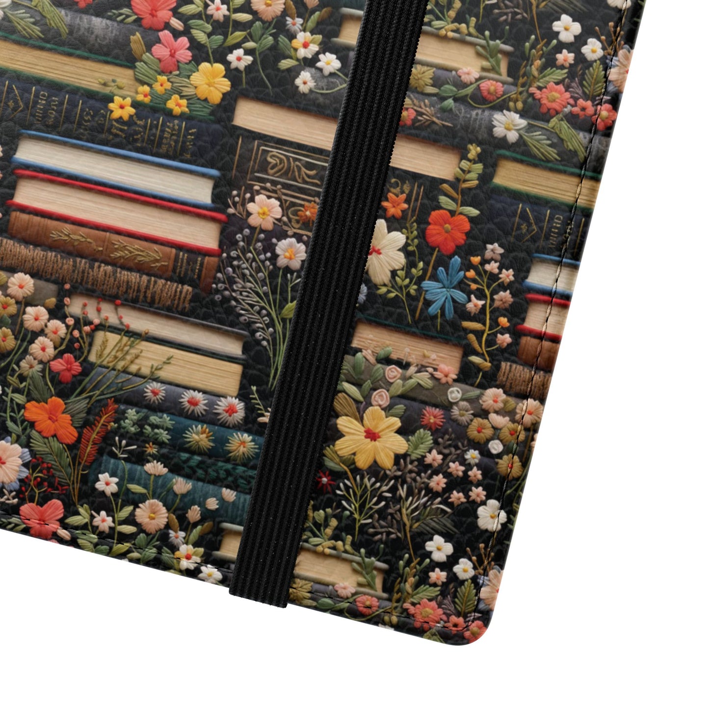 Book Stack Floral Flip iPhone and Samsung Phone Case — Vintage Library Wallet Cover.