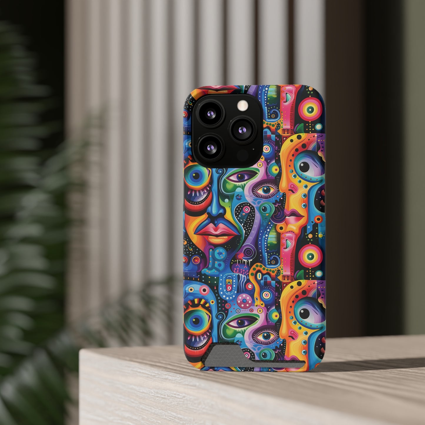 Psychedelic Visions Phone Case with Card Holder - Colorful and Stylish Design for Creatives