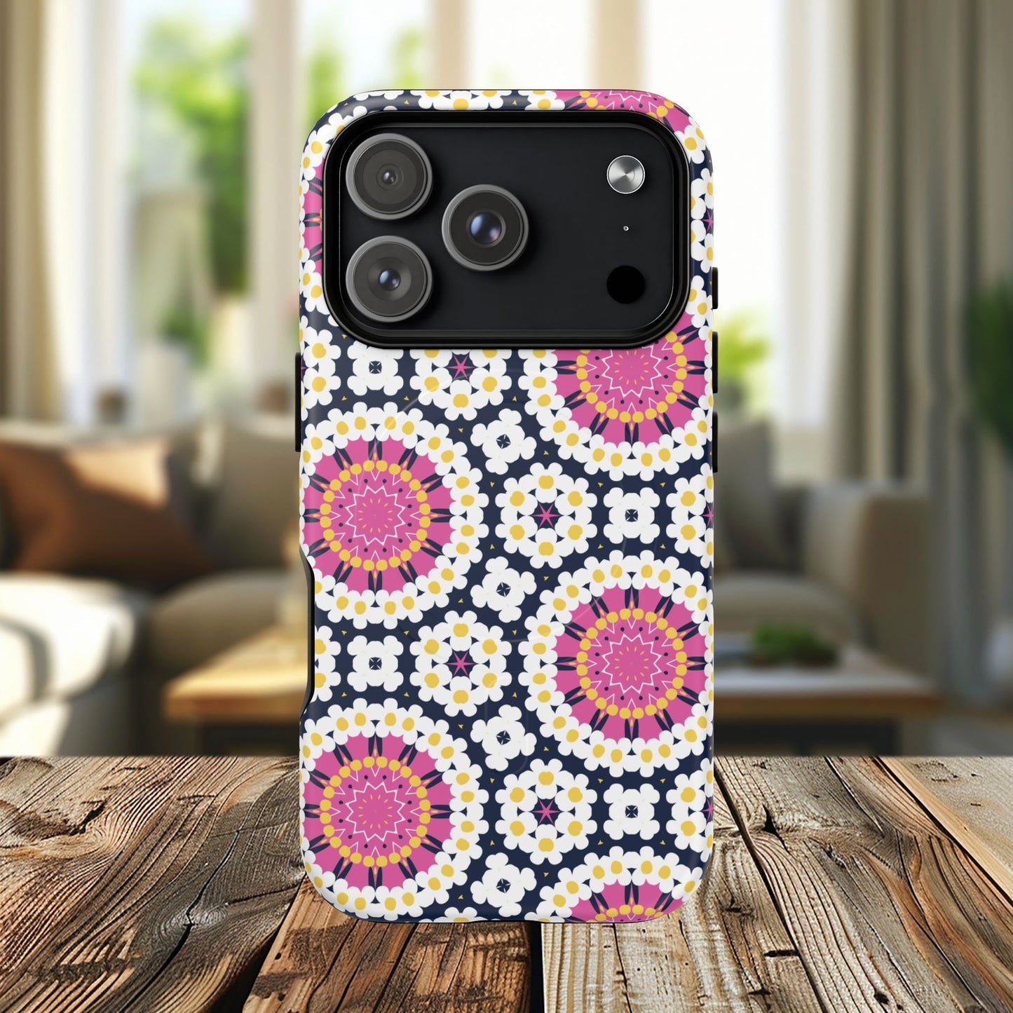 Petal Prism Pop Tough Magnetic iPhone Case, Tough Protection, Unique Design, Gift for Her, iPhone Accessories, Boho Style, Floral MagSafe Accessory.