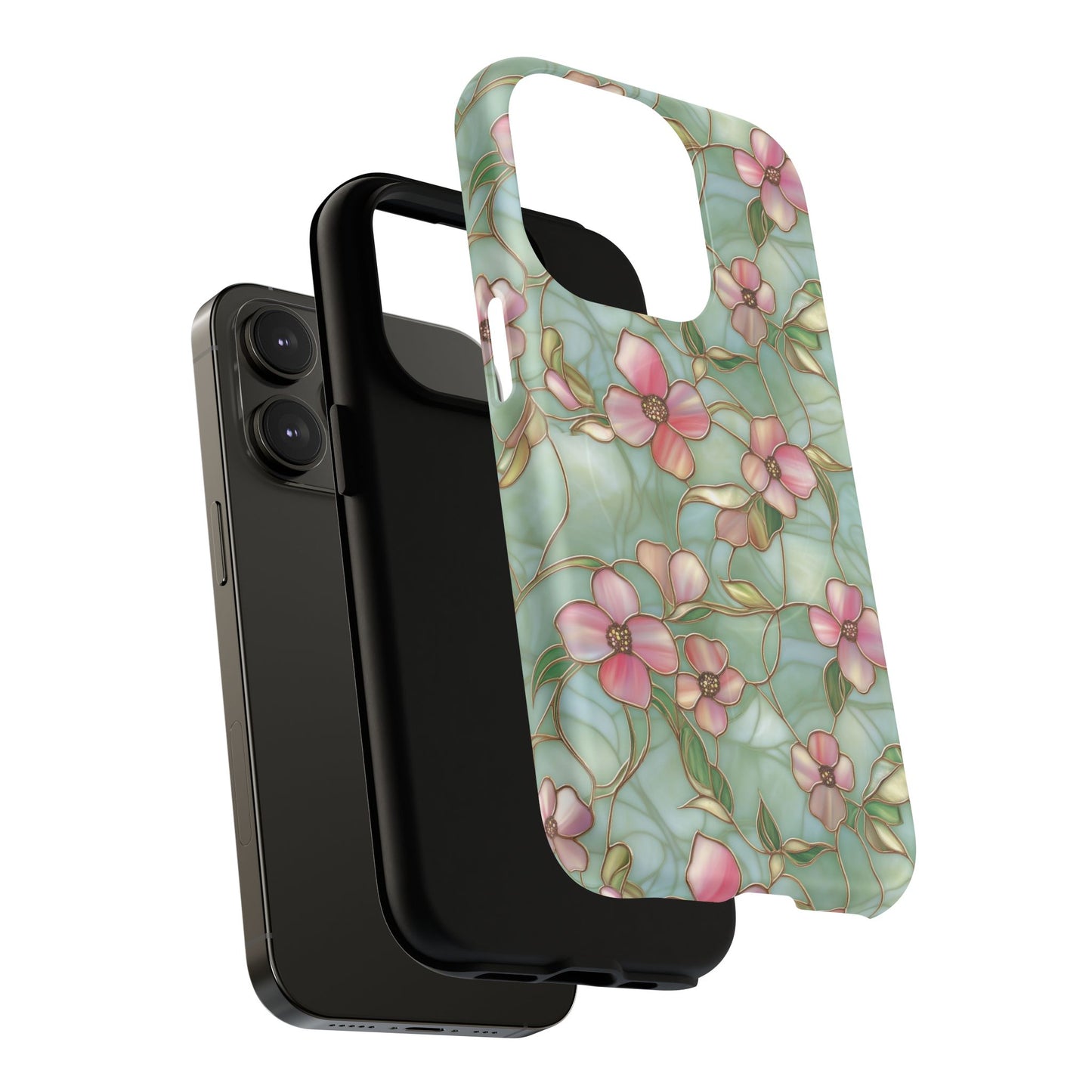 Aqua Bloom Serenity Tough iPhone Magnetic Cases, Cute Flower Design, Stylish Protection, Gift for Her, Trendy Accessories, iPhone MagSafe Accessory.