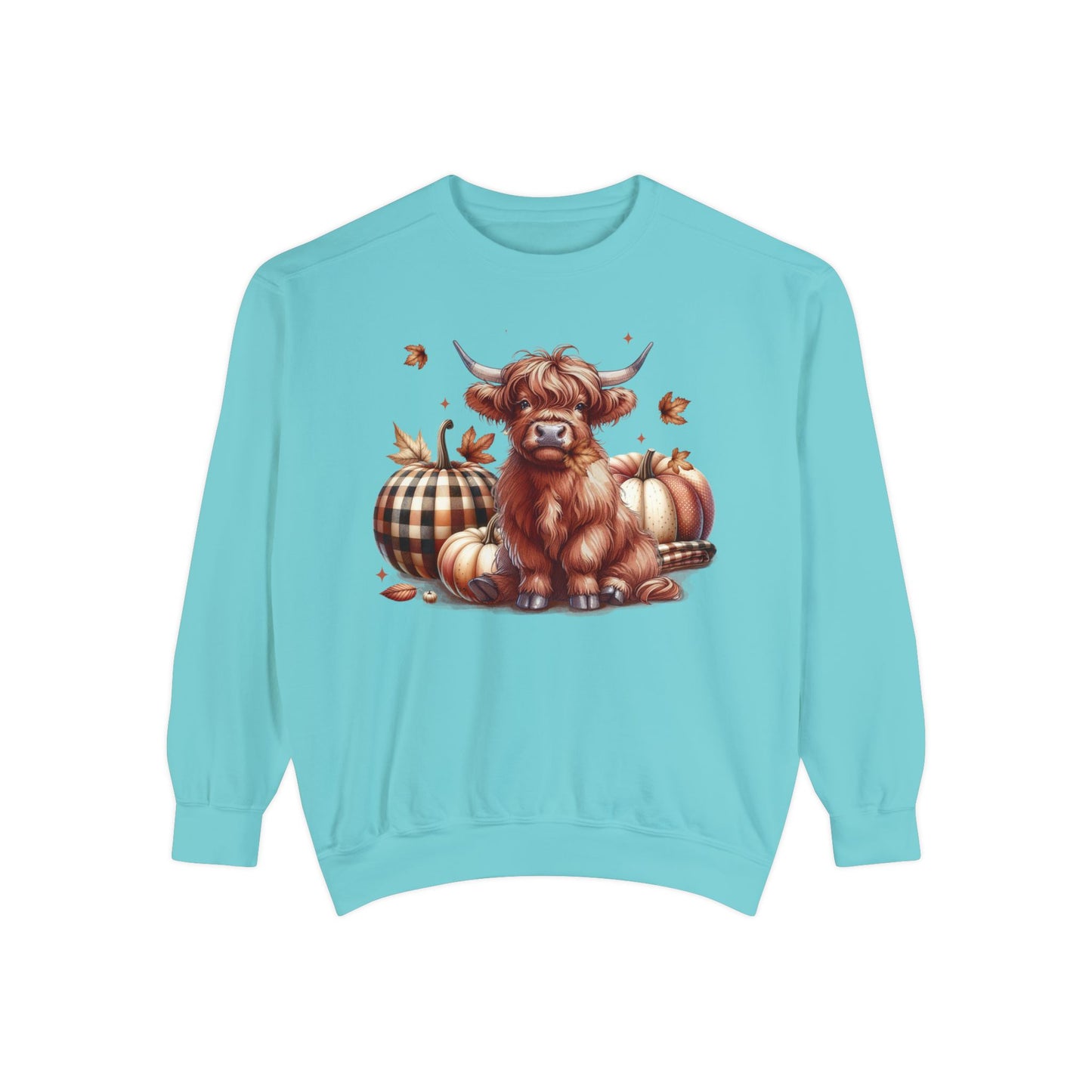 Autumn Highland Cow Charm Unisex Garment-Dyed Sweatshirt