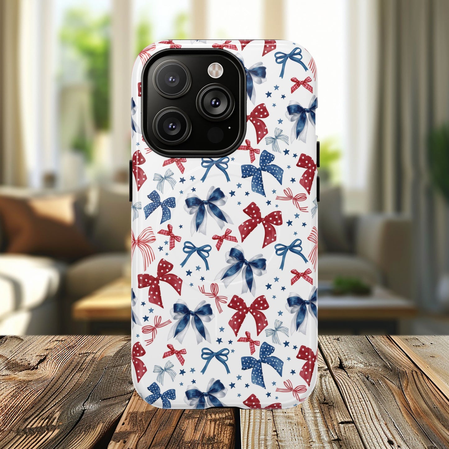 Patriotic Coquette Tough iPhone Magnetic Case, Stylish Gift for Her, Summer Celebrations, Cute Bow Design
