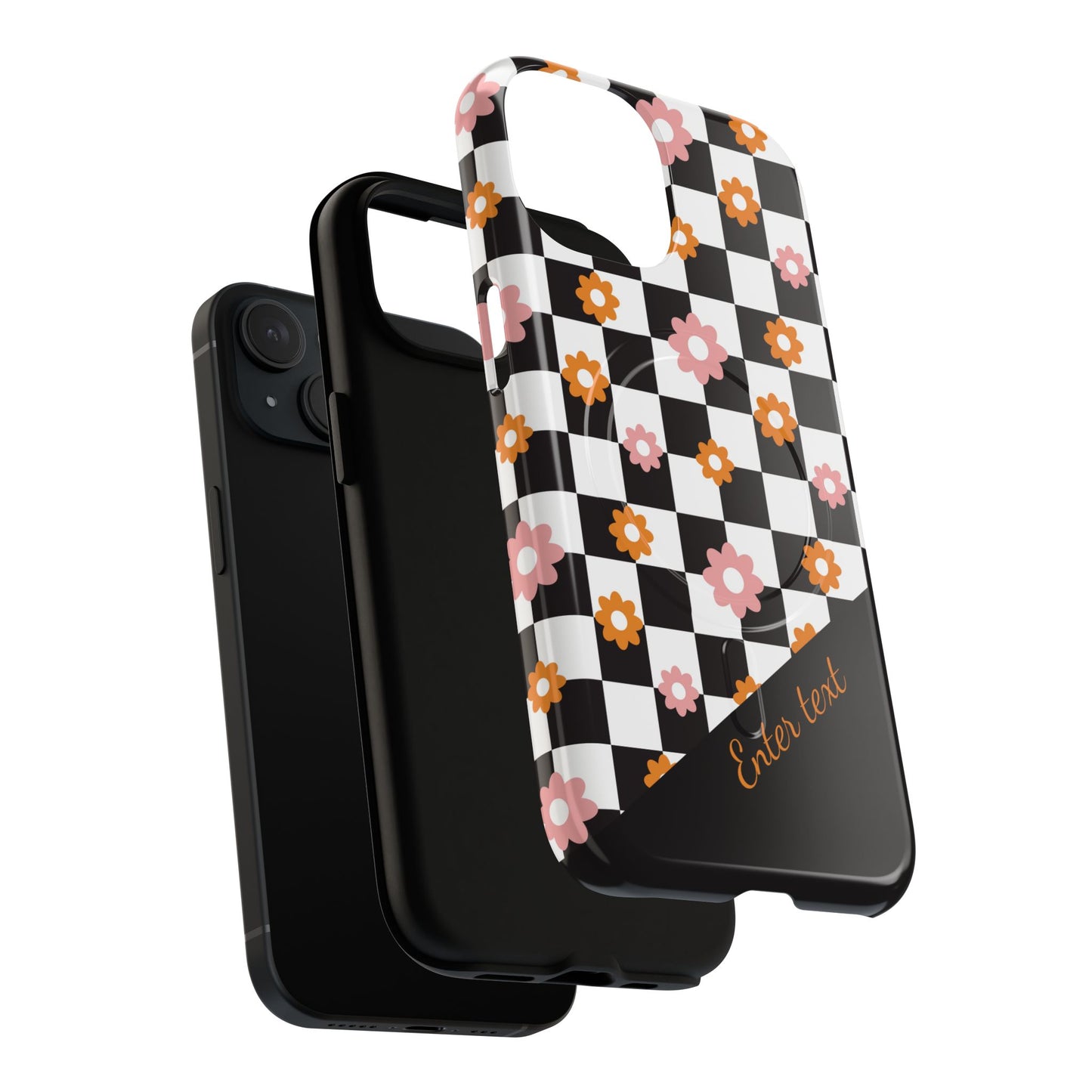 Groovy Checkered Bloom iPhone Case, Tough Magnetic Cases for Women, Stylish iPhone Cover, Trendy Floral Print, Gift for Her, Everyday Accessories