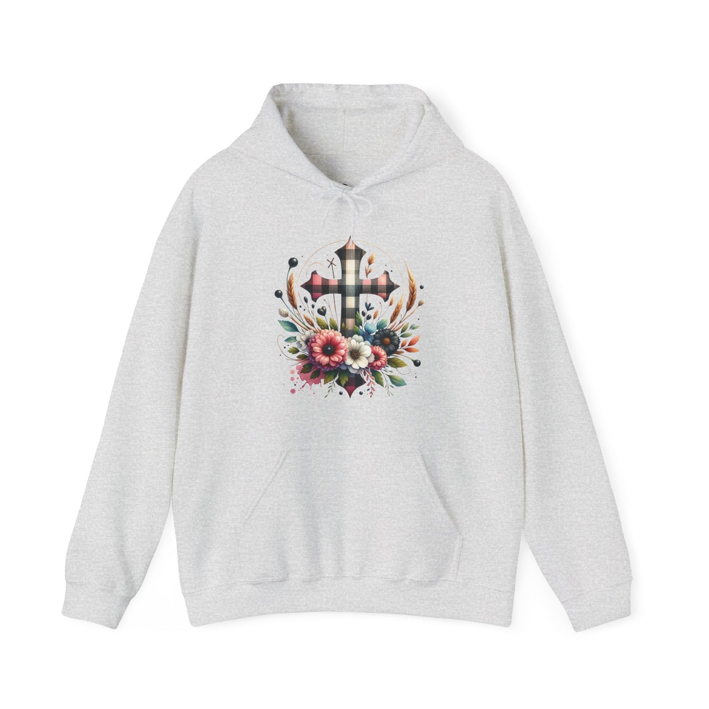 Faith and Floral Cross Unisex Heavy Blend™ Gildan Hooded Sweatshirt.