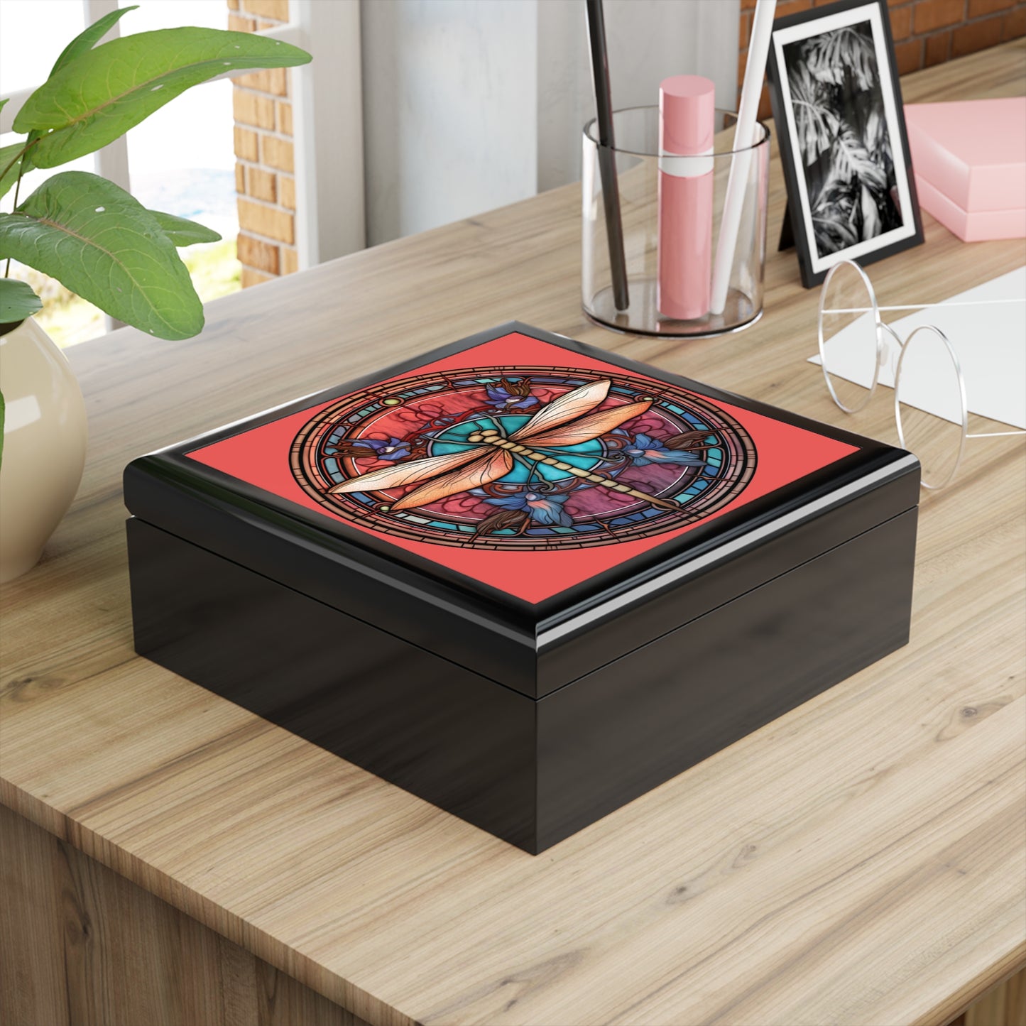 Dragonfly Stained Glass Jewelry Box — Decorative Trinket Keepsake for Her
