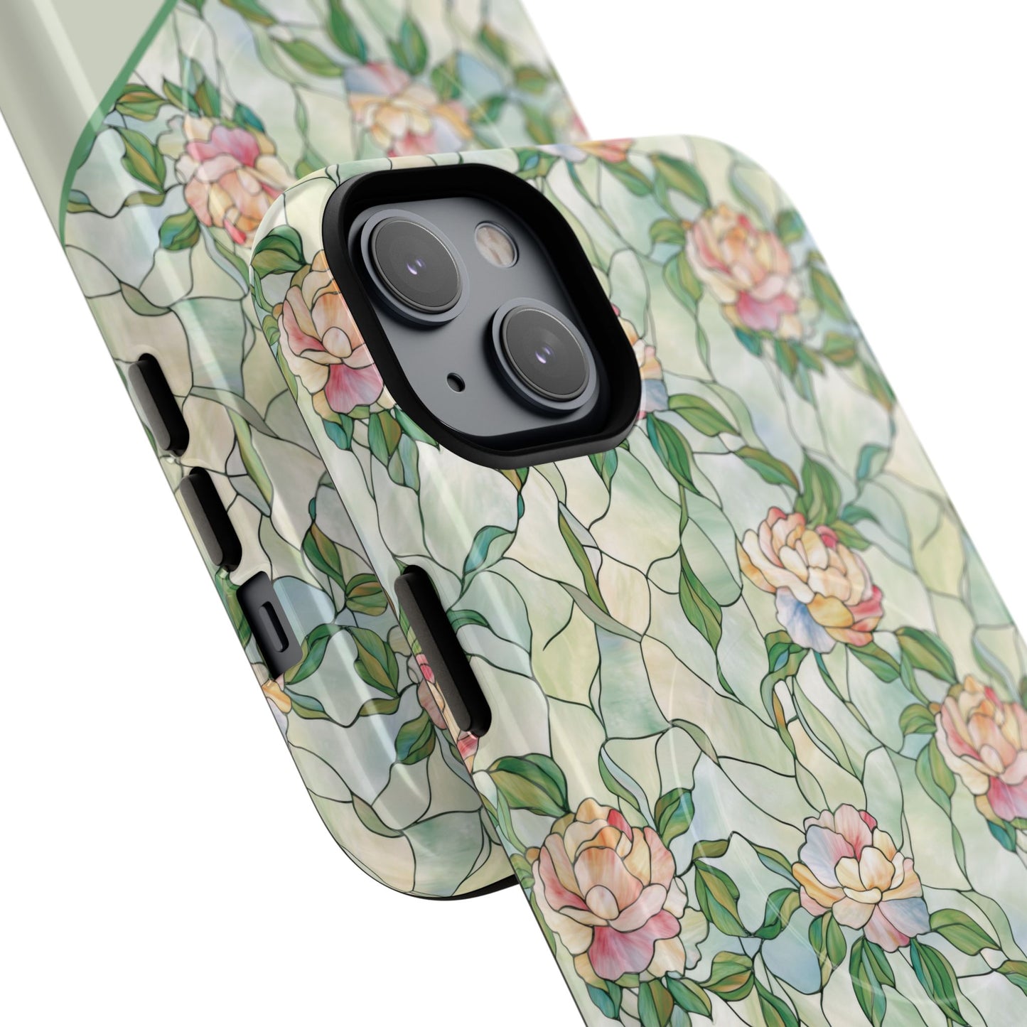 Personalized Petal Whispers Stained Glass Tough Magnetic iPhone Case, Durable Rose Pattern, Cute Gift for Her, iPhone Accessory, Mother's Day, Birthday Gift