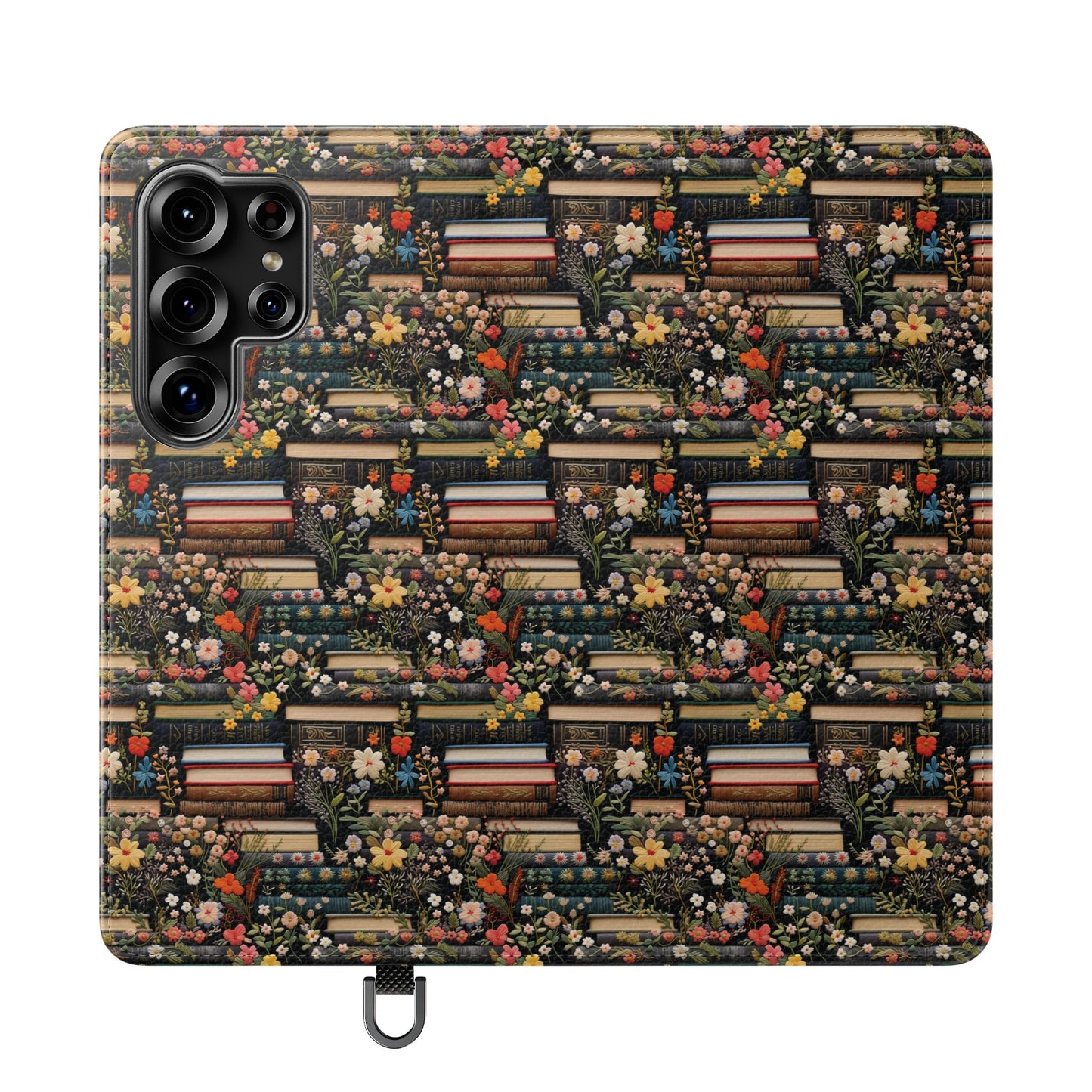 Book Stack Floral Flip iPhone and Samsung Phone Case — Vintage Library Wallet Cover.