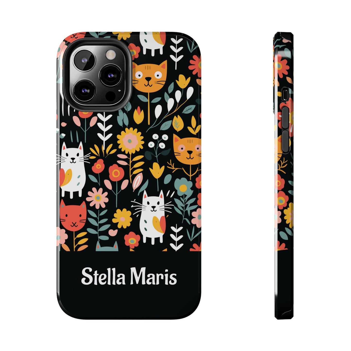 Personalized Whimsical Feline Garden Tough Phone Case — Custom Name iPhone & Samsung