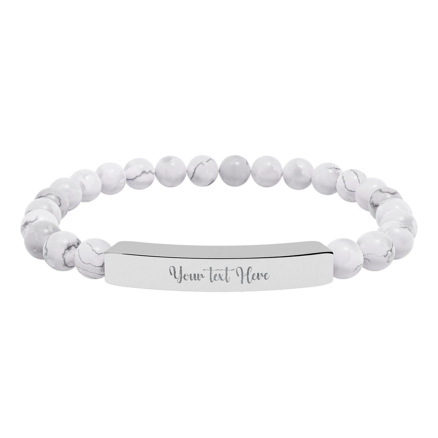 Engravable Natural Stone Stretch Bar Bracelet — Personalized Beaded Wristband
