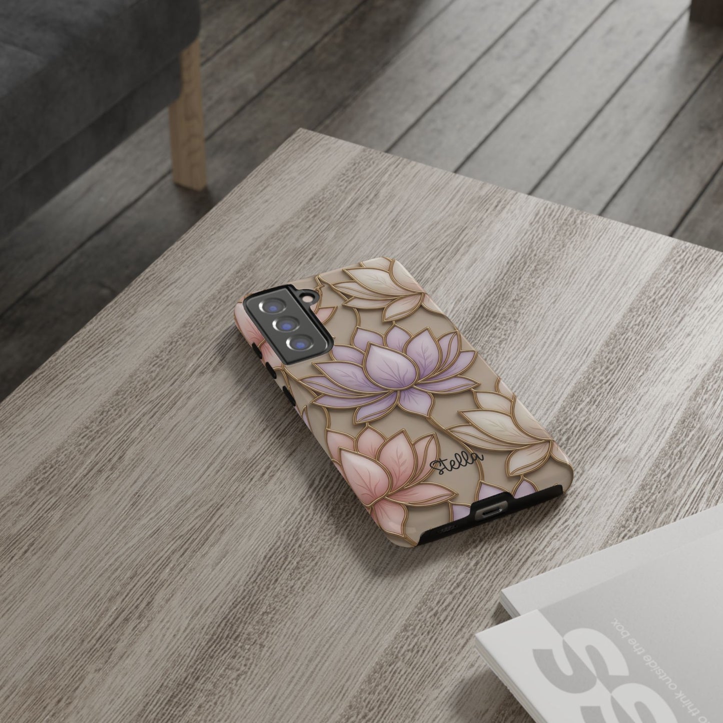 Personalized Lotus Floral Stained Glass Effect Tough Phone Case