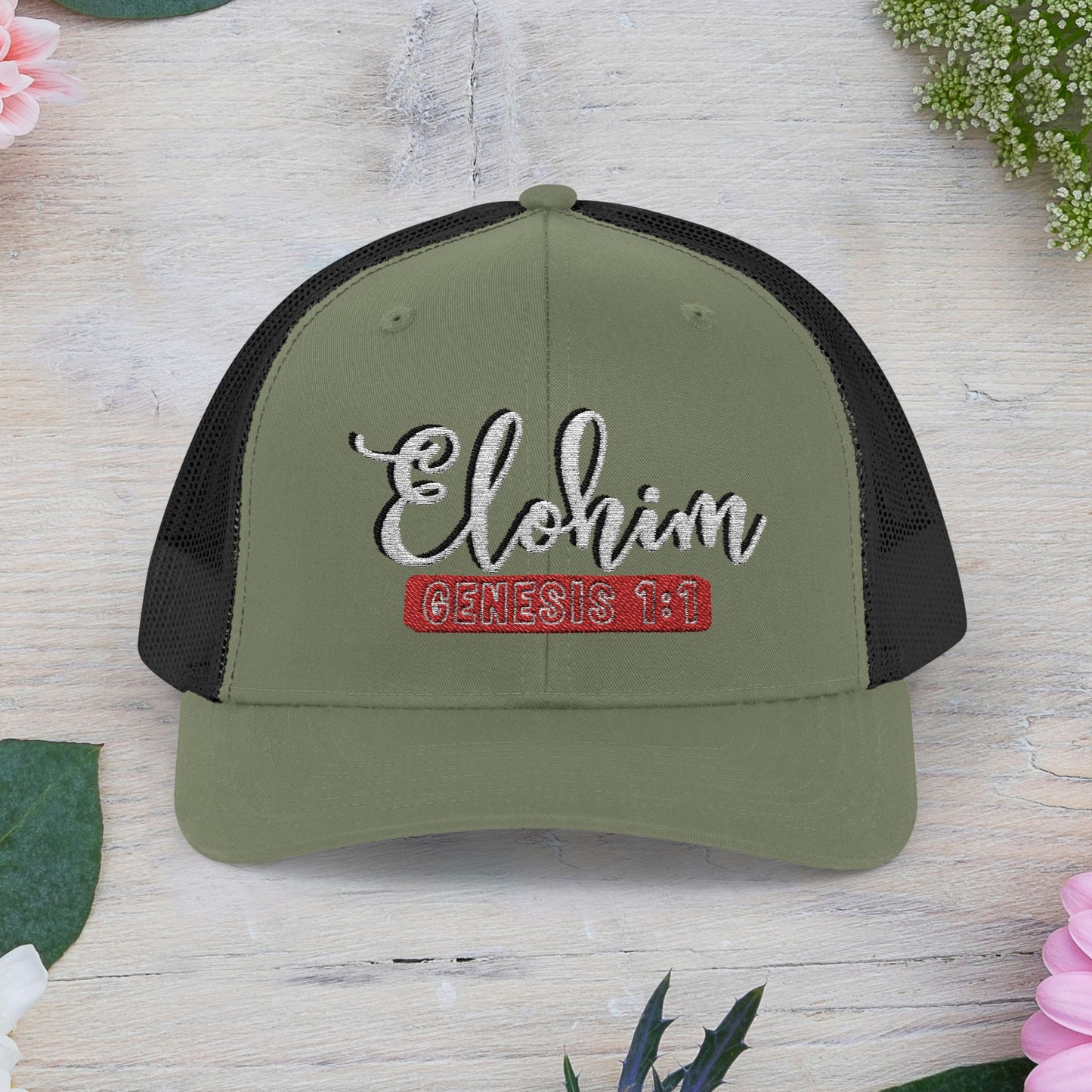 Script Embroidery ''Elohim'' Faith Snapback Trucker Cap - Religious Hat, Stylish Accessory, Gift for Believers, Casual Wear, Outdoor Events, Faith-Based, Name of GOD.